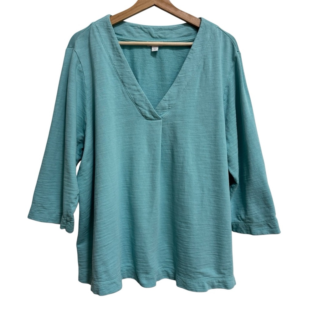 J. Jill PureJill V-Neck 3/4 Sleeve French Terry Blouse Top Women 2X Elevated Bas